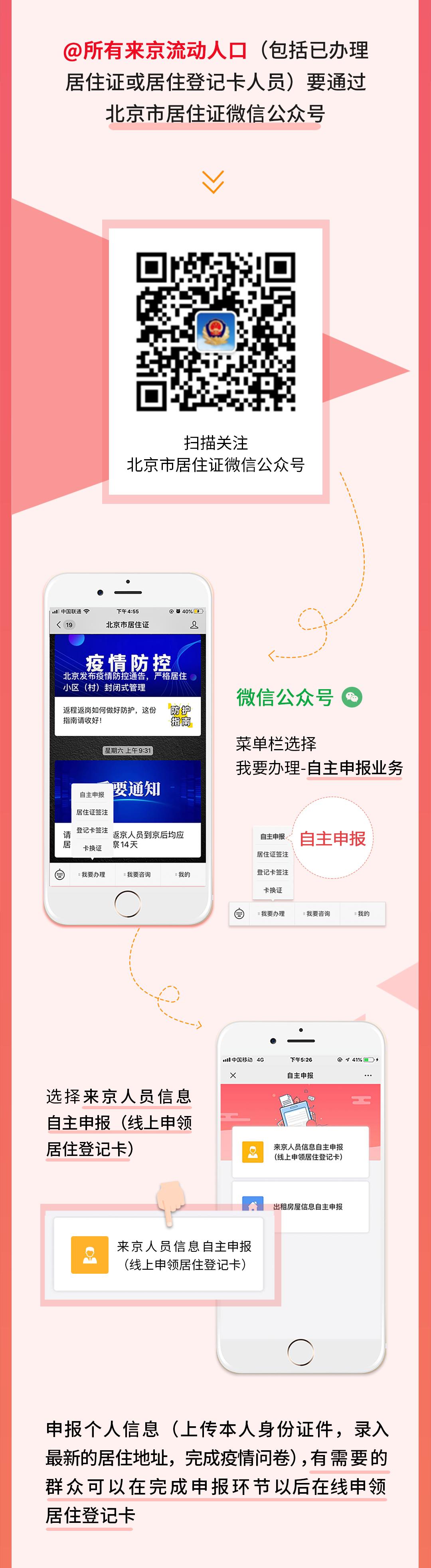 北京市来京人员自主申报流程,外地人办理北京居住登记卡流程