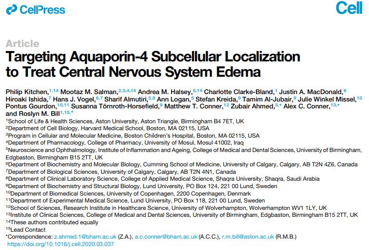「Cell」中枢神经系统水肿（脑或脊髓肿胀）有救了