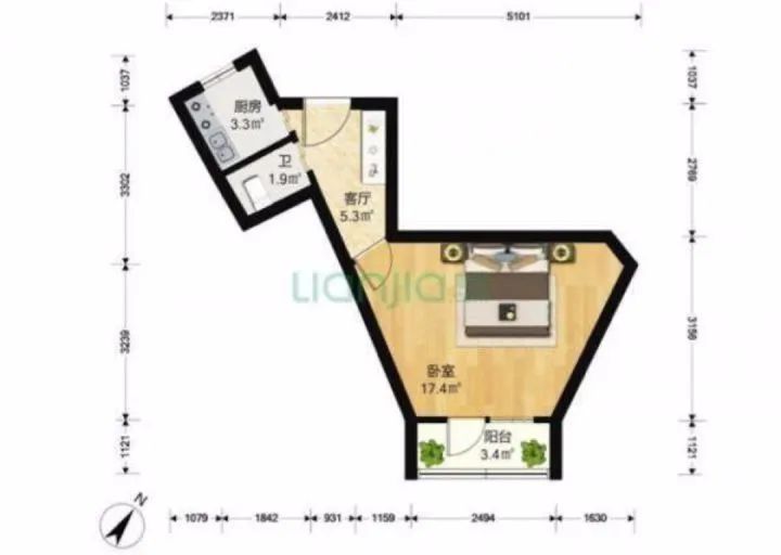 39平手枪房户型设计,双阳台手枪型三房如何改成四房