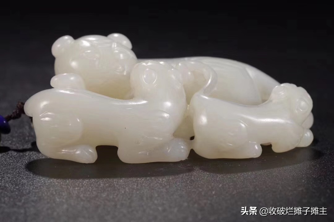 和田子母兽摆件尺寸,和田白玉龙龟子母兽