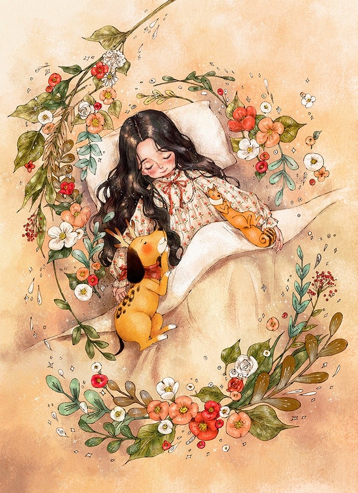 韩国插画师森林女孩日记图文,水彩插画森林女孩日记