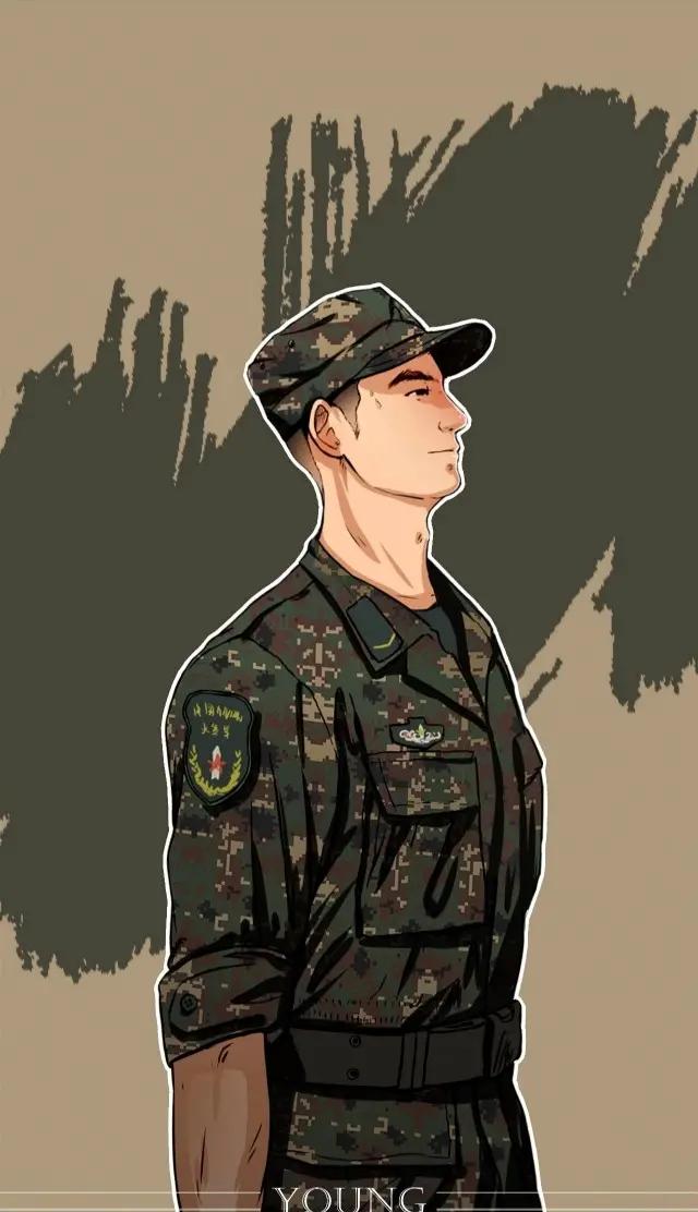 致边防军人的插画,军人和国旗插画