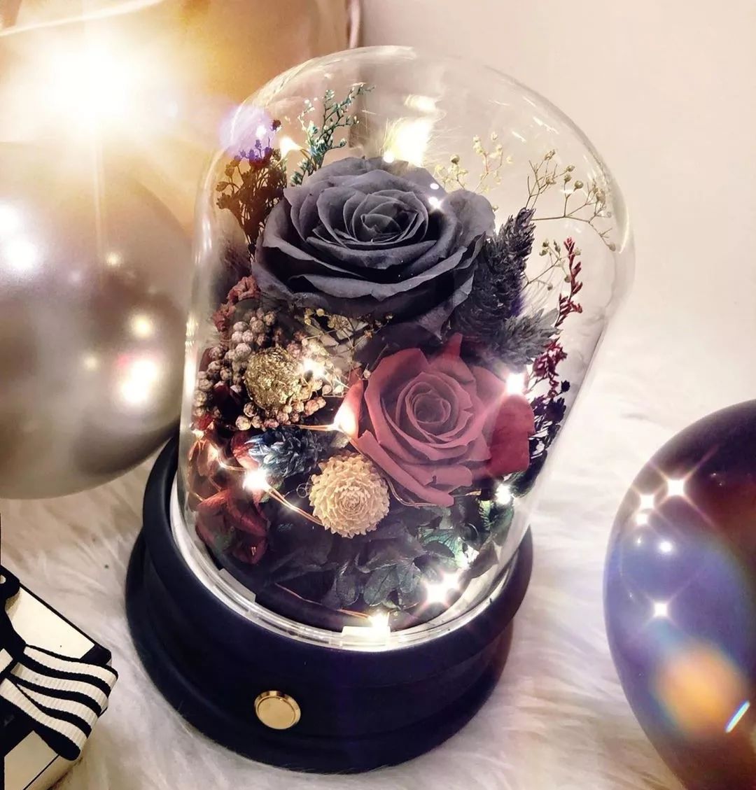 新款永生花玻璃罩,玻璃罩永生花手工diy制作
