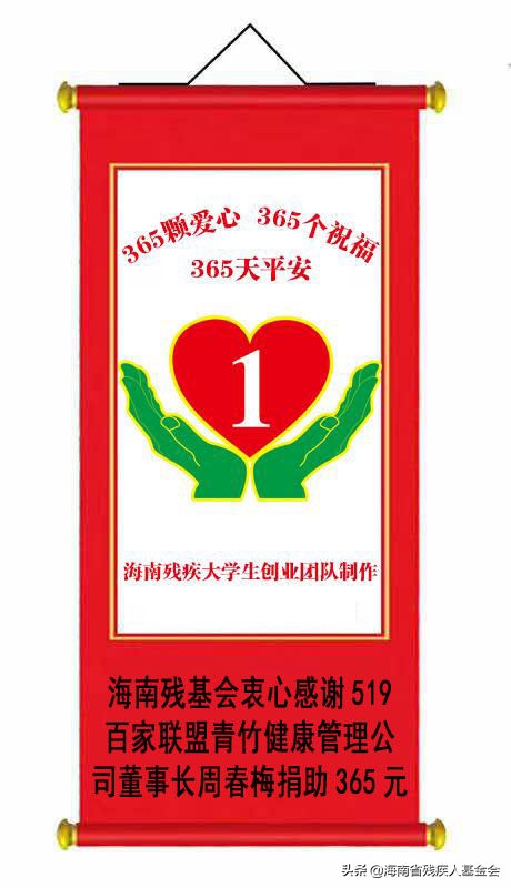 衷心感谢519百家联盟青竹健康管理公司董事长周春梅捐助1年365元