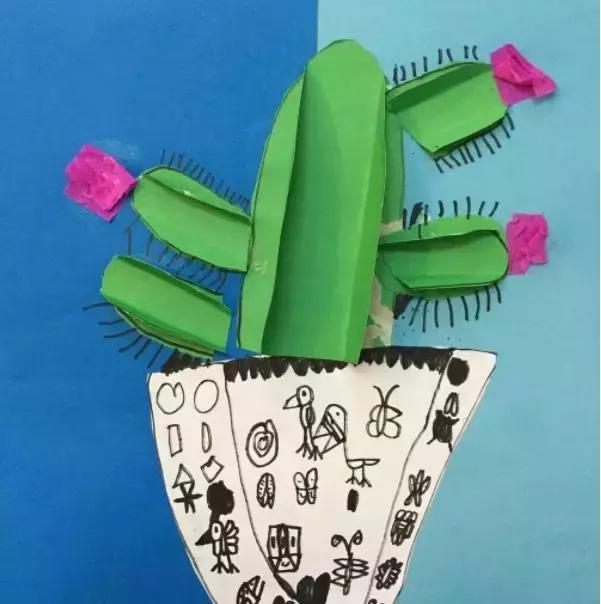 圆形手工制作仙人掌创意废物利用,硬卡纸仙人掌手工制作大全