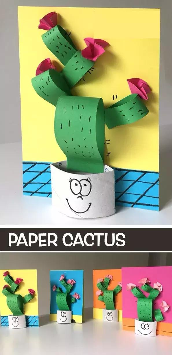 手工卡纸仙人掌盆栽幼儿园,仙人掌手工制作卡纸立体小学生