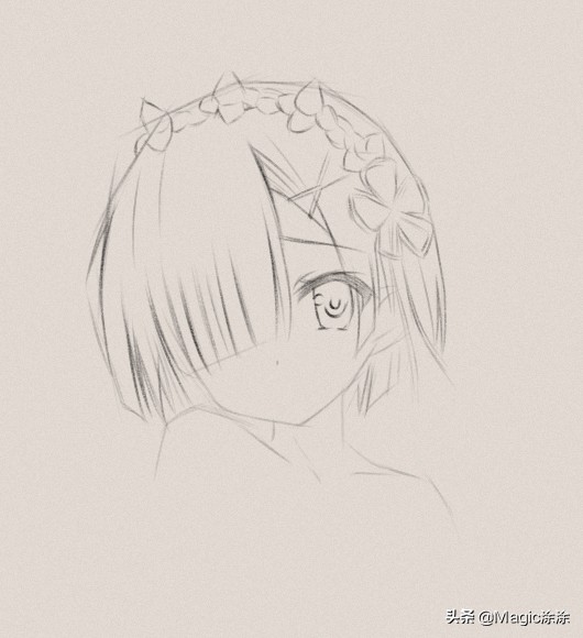 动漫人物绘画蕾姆线稿图,动漫手绘蕾姆教程