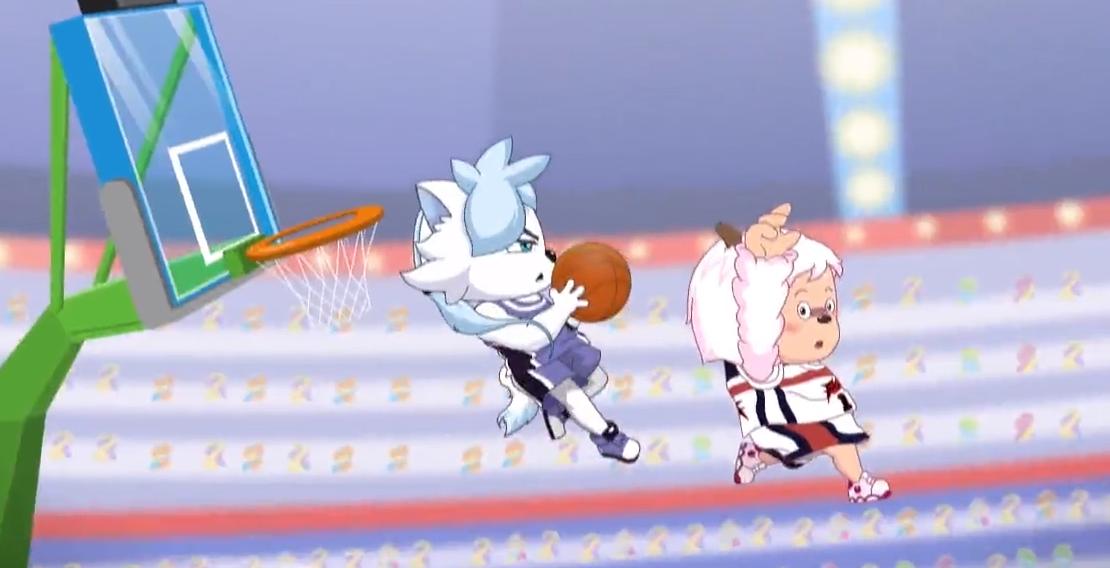 喜羊羊球胜狼虎翼高燃场面,喜羊羊与灰太狼懒羊羊投出三分球