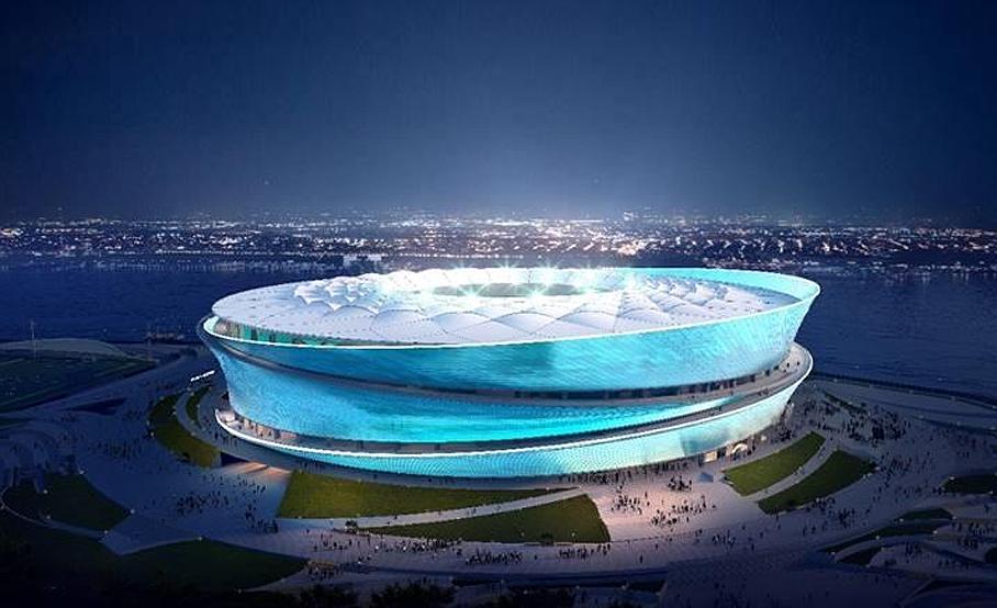 大连梭鱼湾专业足球场膜结构,鸟瞰大连梭鱼湾足球场