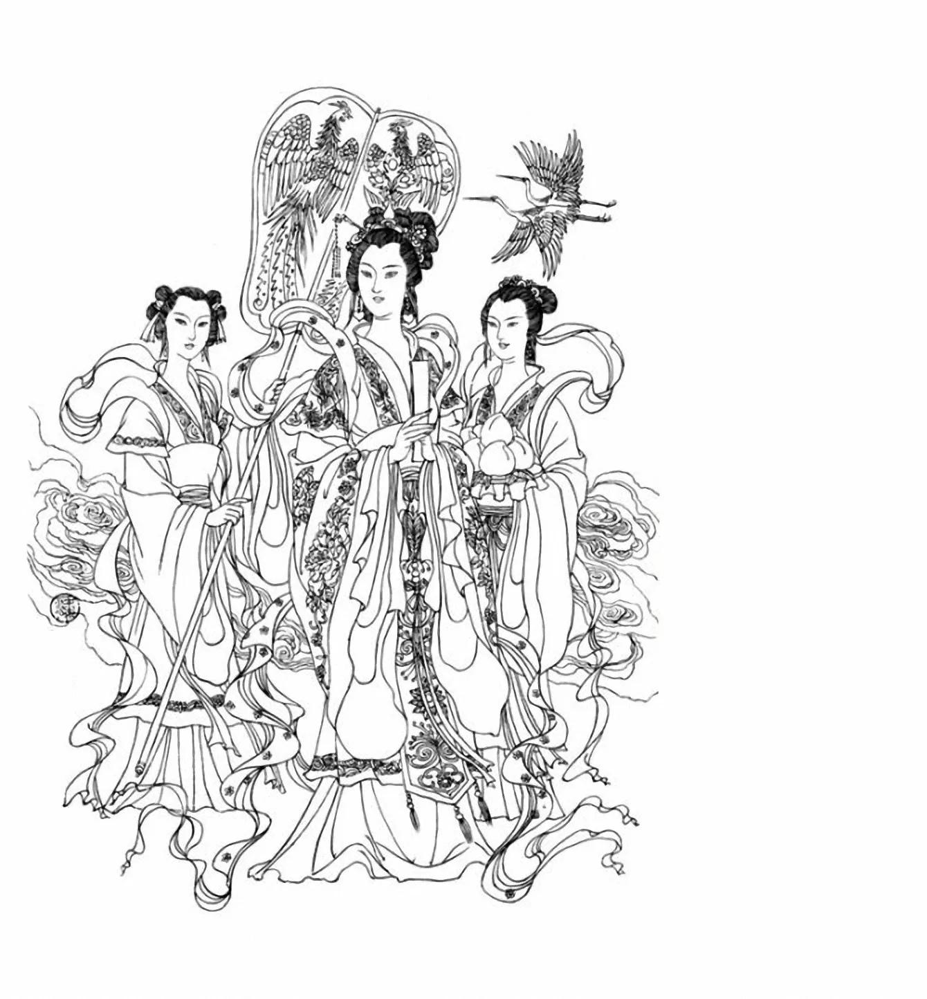 图谱神话人物工笔画白描,国画工笔人物白描图片大全大图