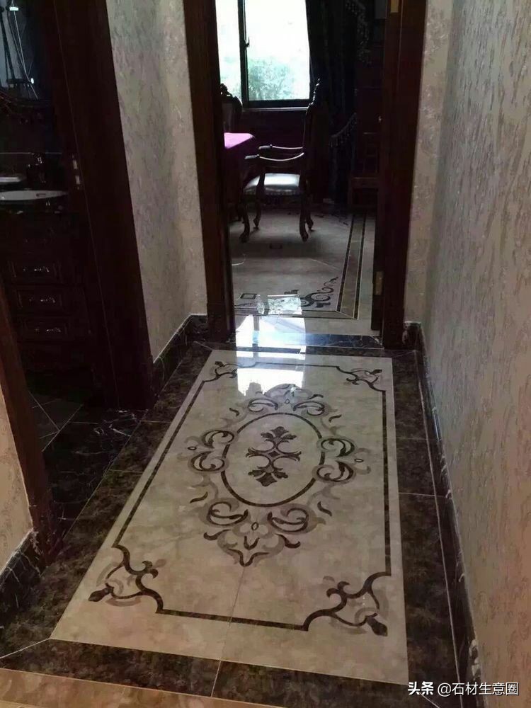 大理石地面水刀拼花效果图,100多平方水刀拼花图片