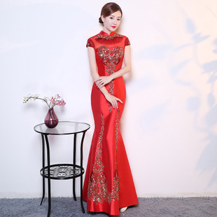 高个子新娘敬酒高档礼服秋季新款,适合小个子的敬酒礼服高级酒红色