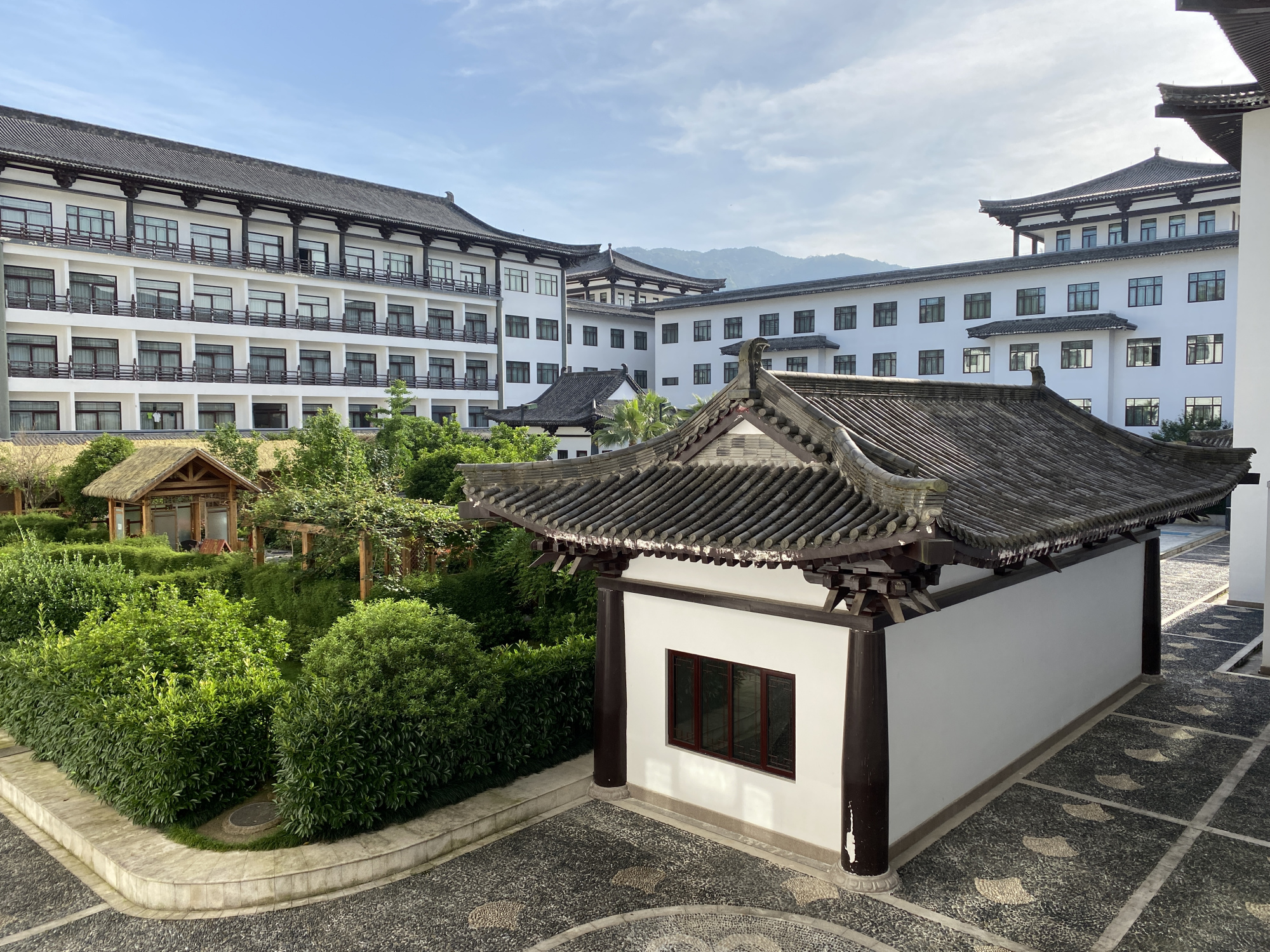 门口养仙鹤、大堂放金丝楠木的酒店，你有见过吗？天台温泉山庄