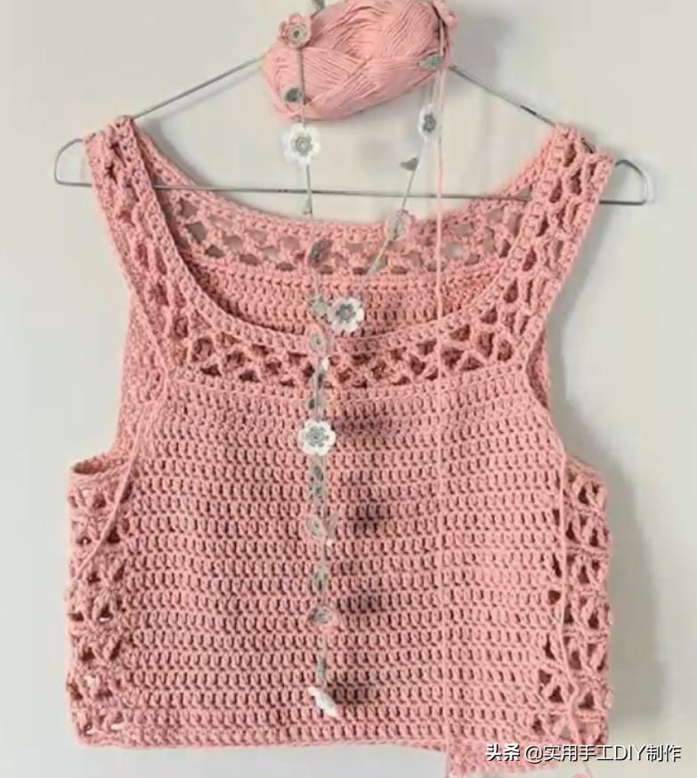 钩针蕾丝背心,针织背心手织花形图案
