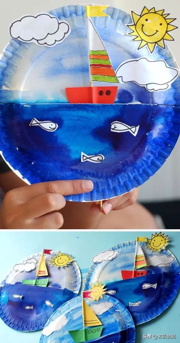 长方形创意纸盘美工作品,纸盘子手工秋天