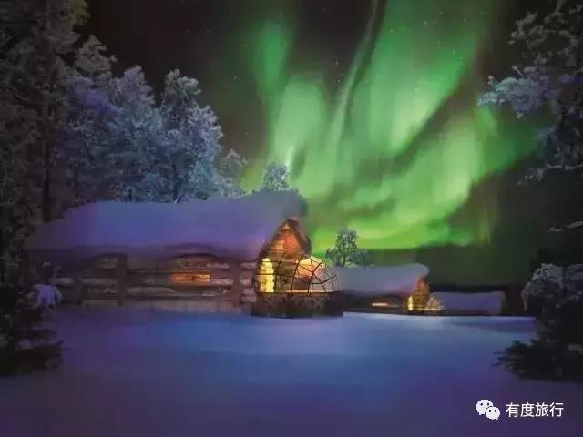 芬兰极光玻璃屋高清大图,芬兰玻璃屋极光横屏