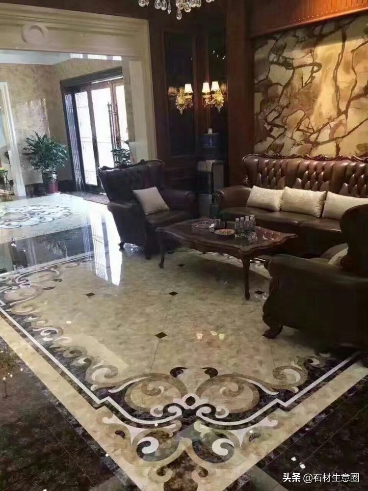 大理石地面水刀拼花效果图,100多平方水刀拼花图片