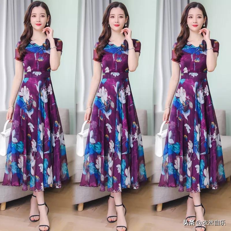 雪纺连衣裙时尚减龄穿上超迷人,长款雪纺连衣裙气质高级感轻奢