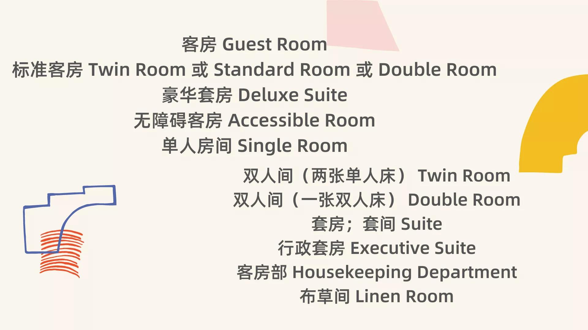 各种民宿酒店,大床房标间英文