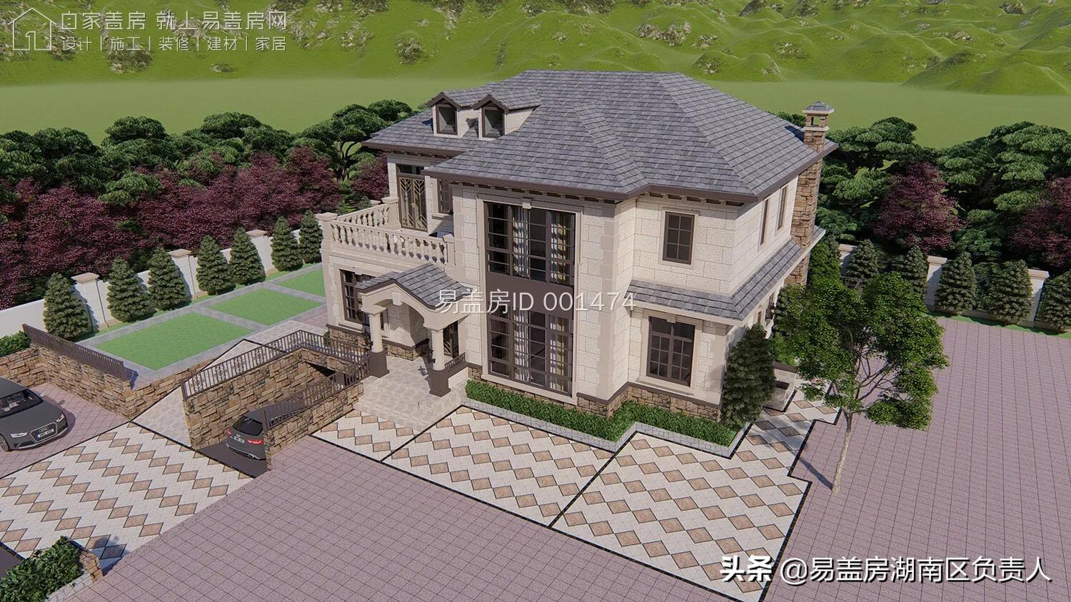 欧式挑高小别墅二层带车库,欧式风元素的二层平顶小别墅