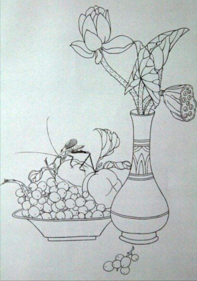 工笔勾线葡萄的画法,工笔画葡萄的上色画法步骤