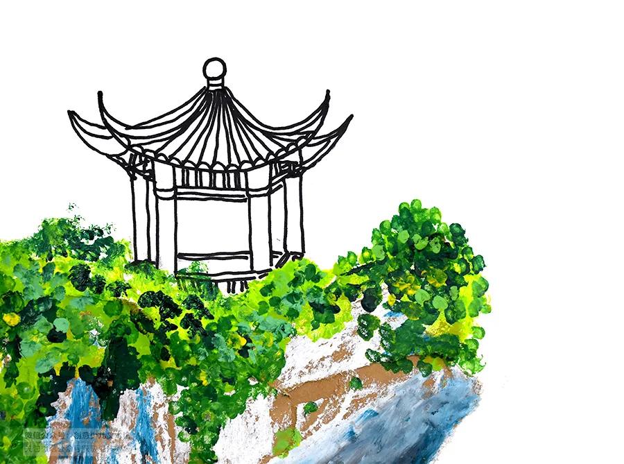 儿童水墨风景画入门简易范画,一起画多彩的儿童山水风景画