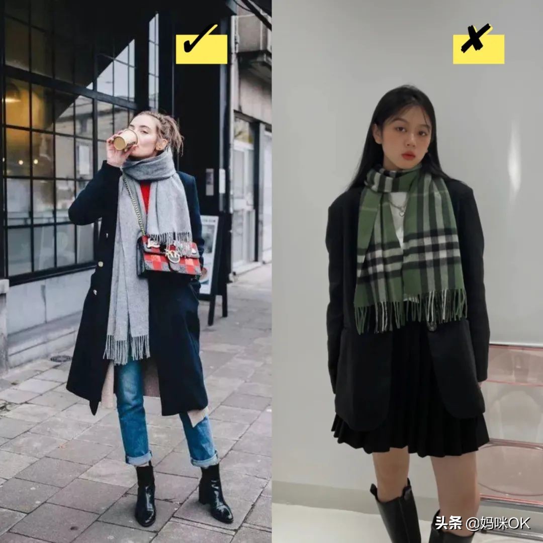 几种很火的围巾的新系法,比较短的围巾系大法