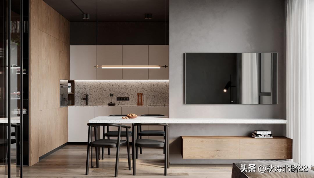 餐厅与阳台之间做个小吧台效果图,法式半开式厨房餐厅隔断吧台一体