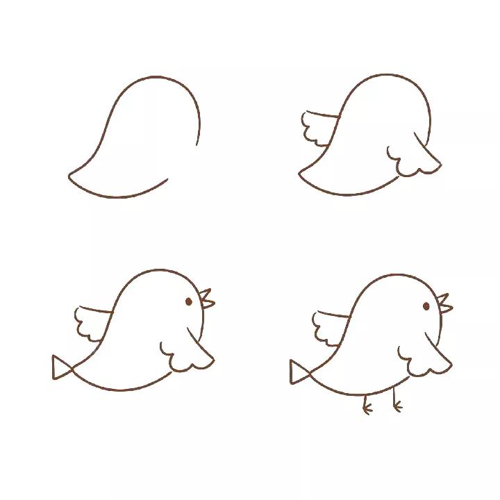 猴子大象小鸟老虎熊猫的简笔画,在天空中飞翔的小鸟简笔画儿童