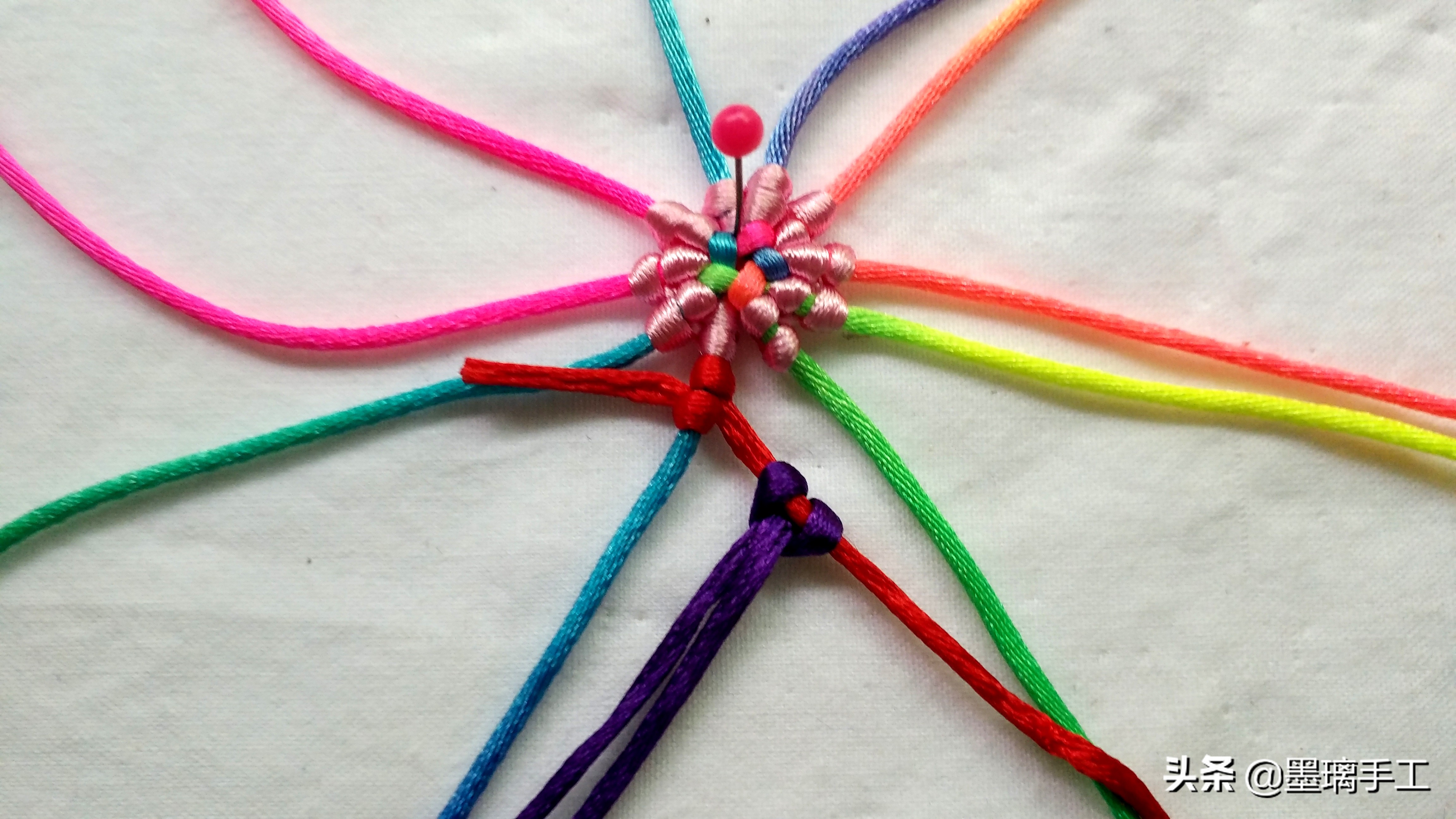 手工编绳大挂饰教程,手工编绳立体花朵挂毯视频教程