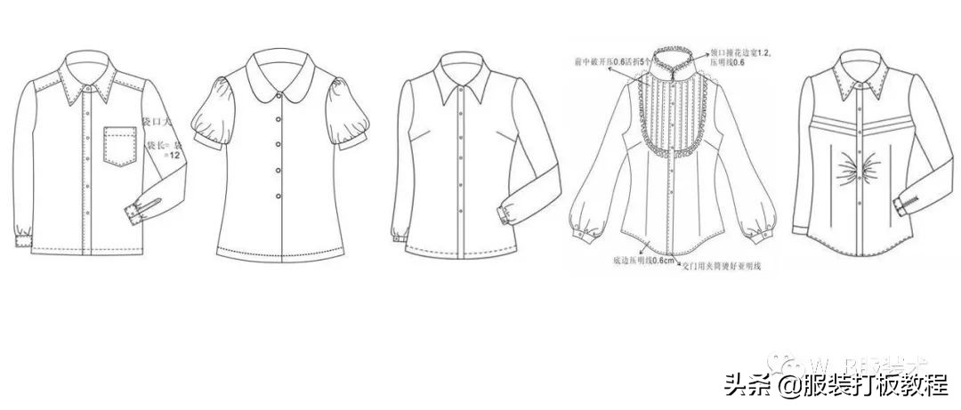 长袖衬衫裁剪教程来了,简单衬衫制版图