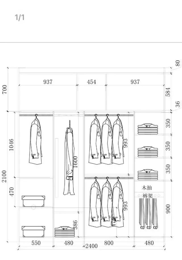 1.3米衣柜格局设计图,1米3衣柜布局设计