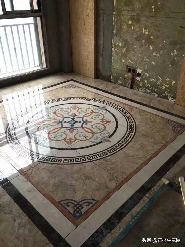 大理石地面水刀拼花效果图,100多平方水刀拼花图片