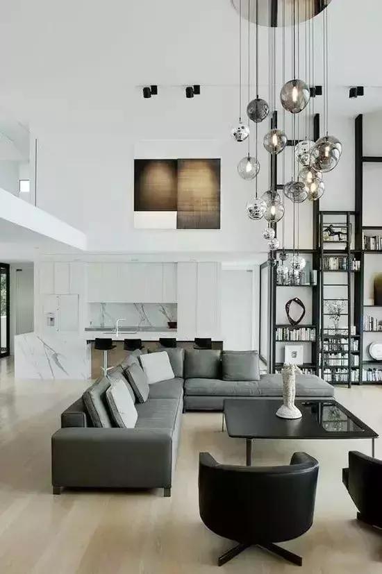 轻奢新中式挑空客厅效果图,挑空客厅极简设计案例