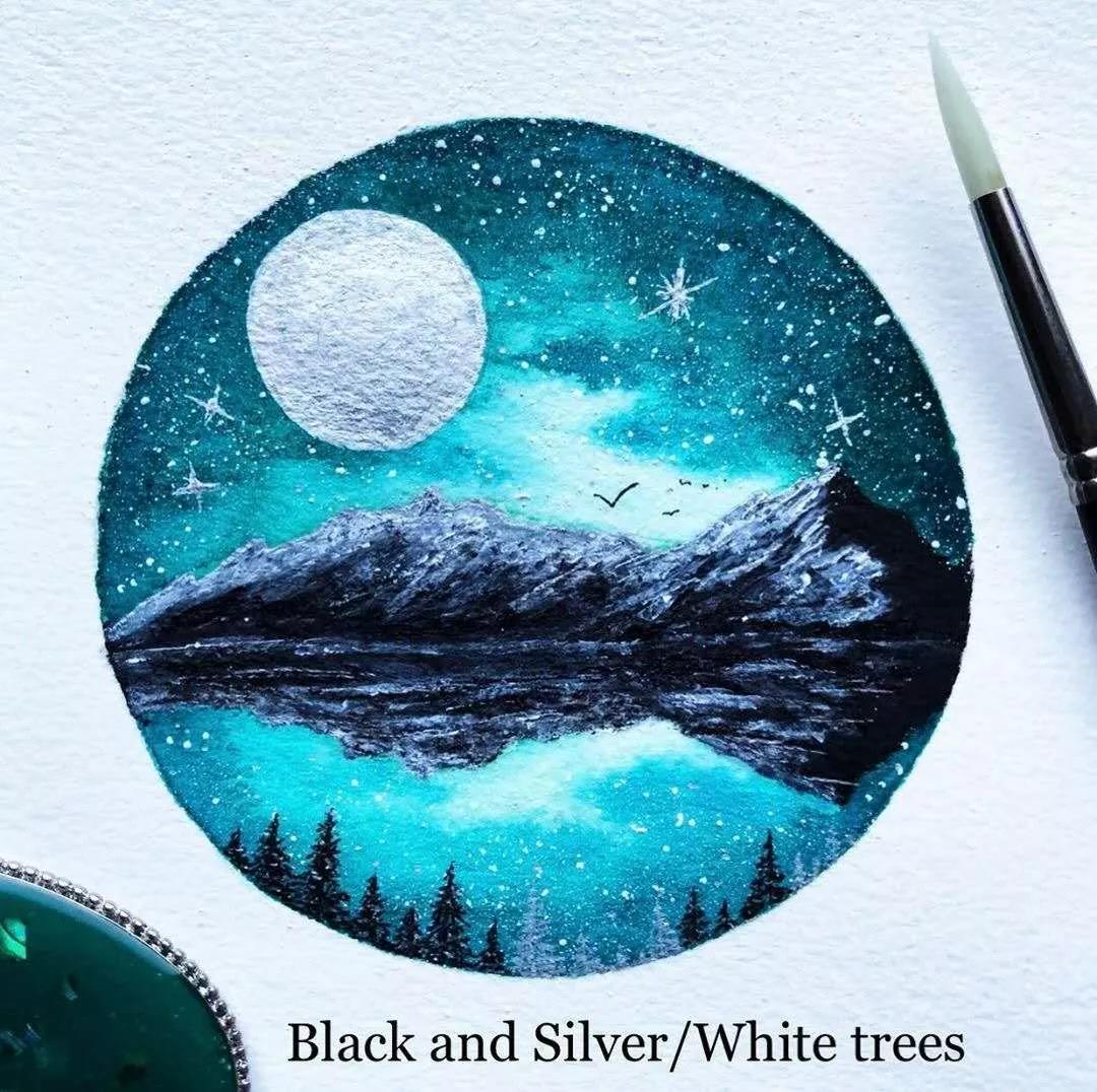 一二三年级女孩用水彩笔画星空,如何用水彩颜料画星空和海的渐变