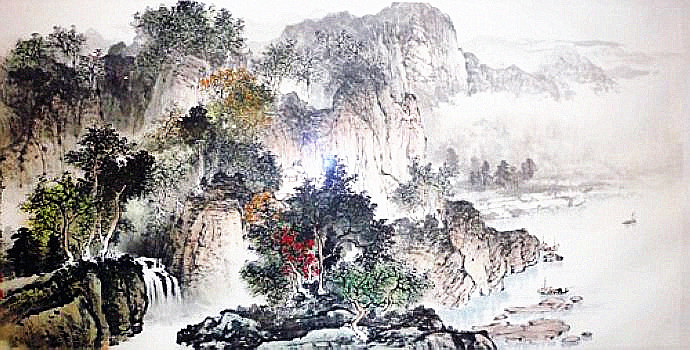 杨昌林山水画,现代水墨林溪山水画
