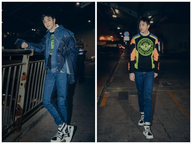 金瀚高领牛仔套装,金瀚休闲穿搭帅气型男范