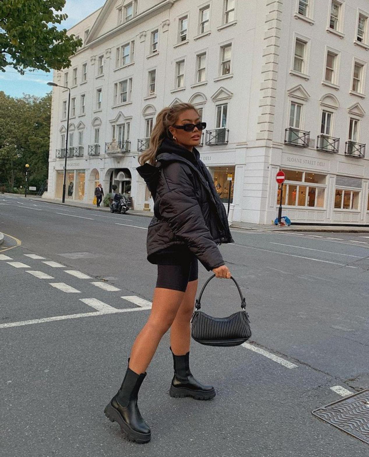 鲨鱼裤羽绒服穿法,今年最火的鲨鱼裤穿搭图片