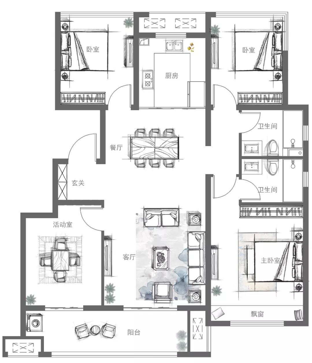 中梁印江南116平装修设计,中梁印江南120平西边户