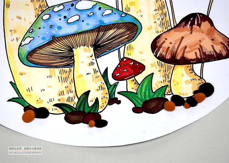儿童画画教学简单3-5岁水彩笔蘑菇,小蘑菇水彩笔