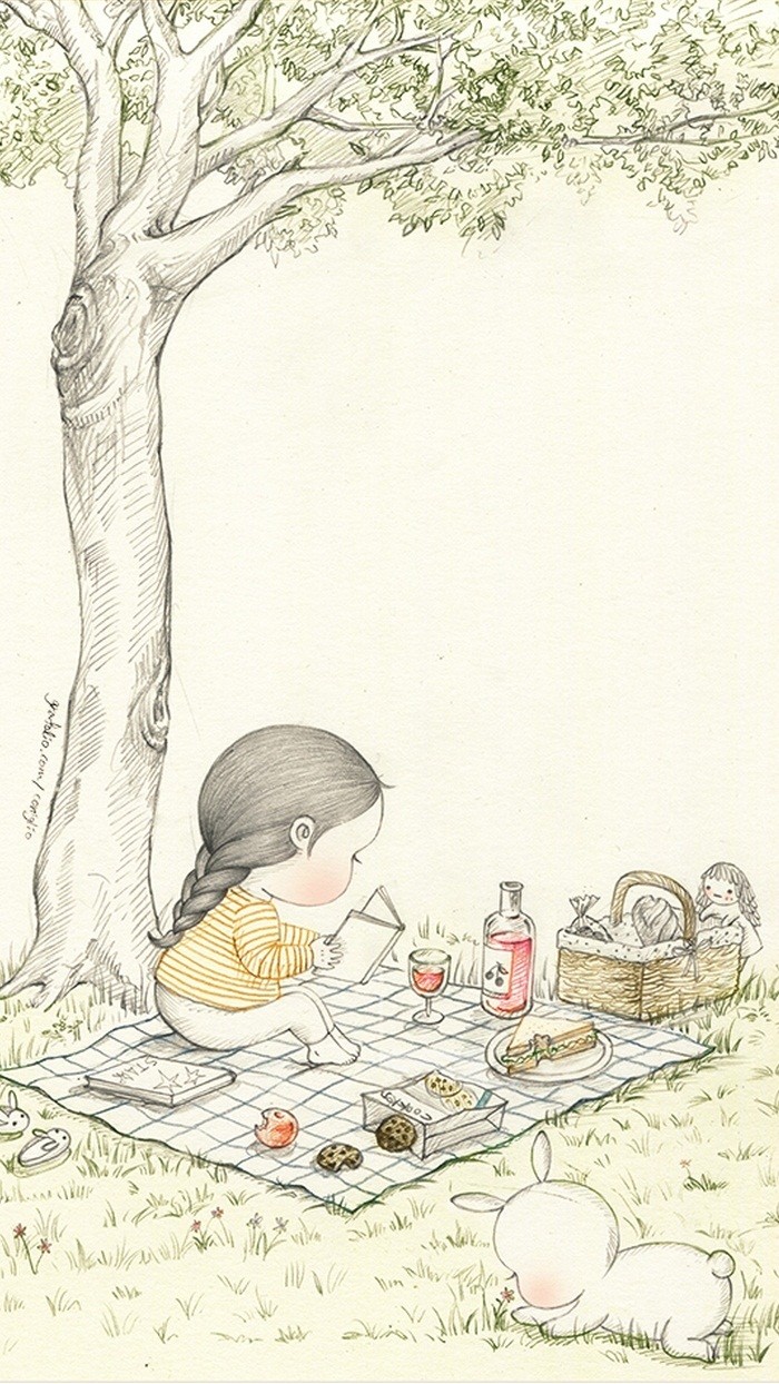 少女与兔子插画,兔子手绘创意插画