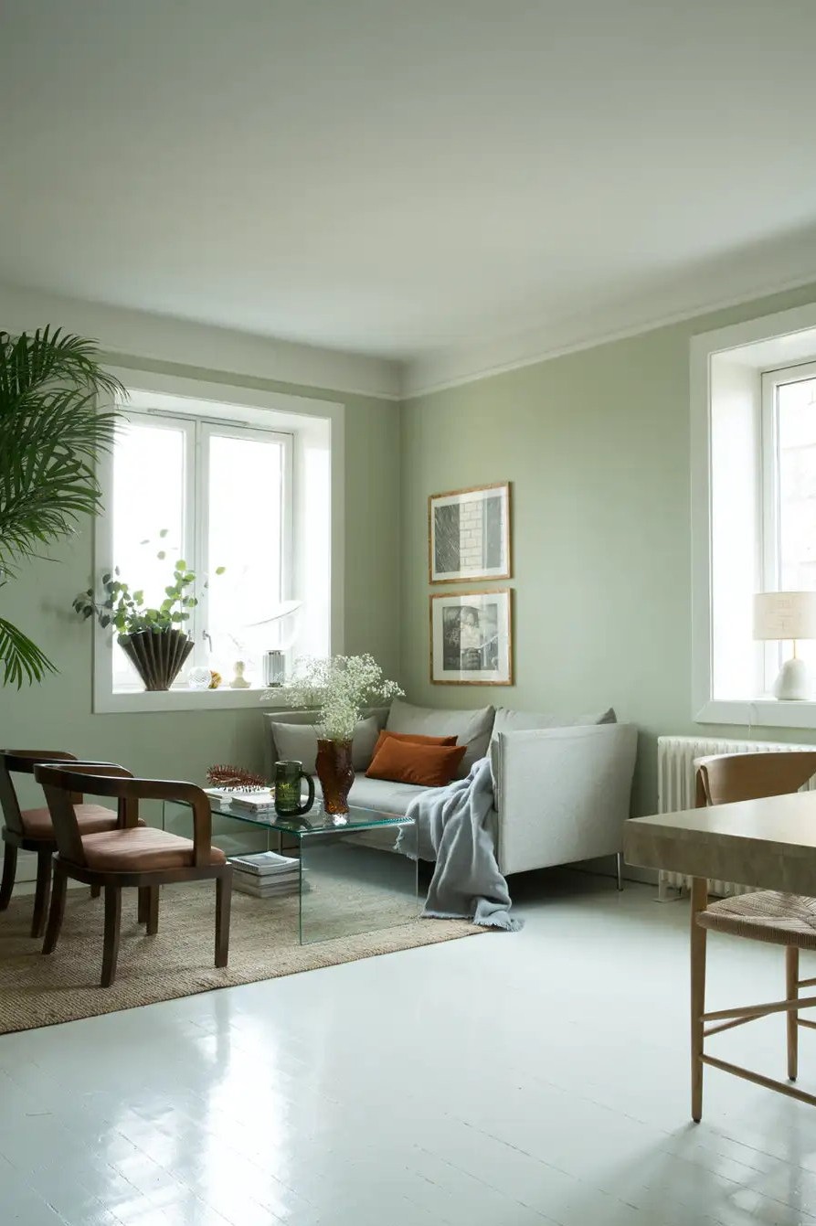 绿色墙地板颜色,绿意盎然室内花墙