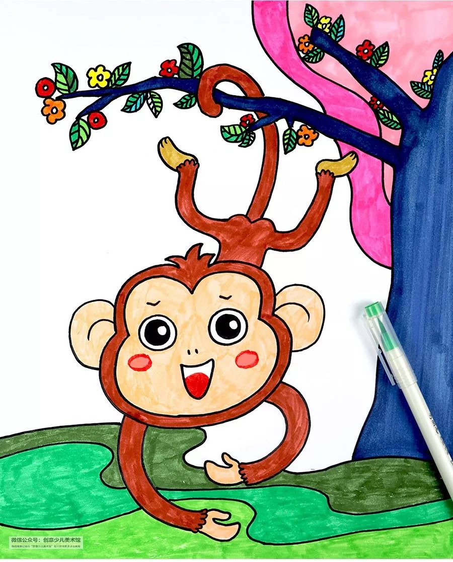 画小猴子儿童画,简单画马戏团的小猴子