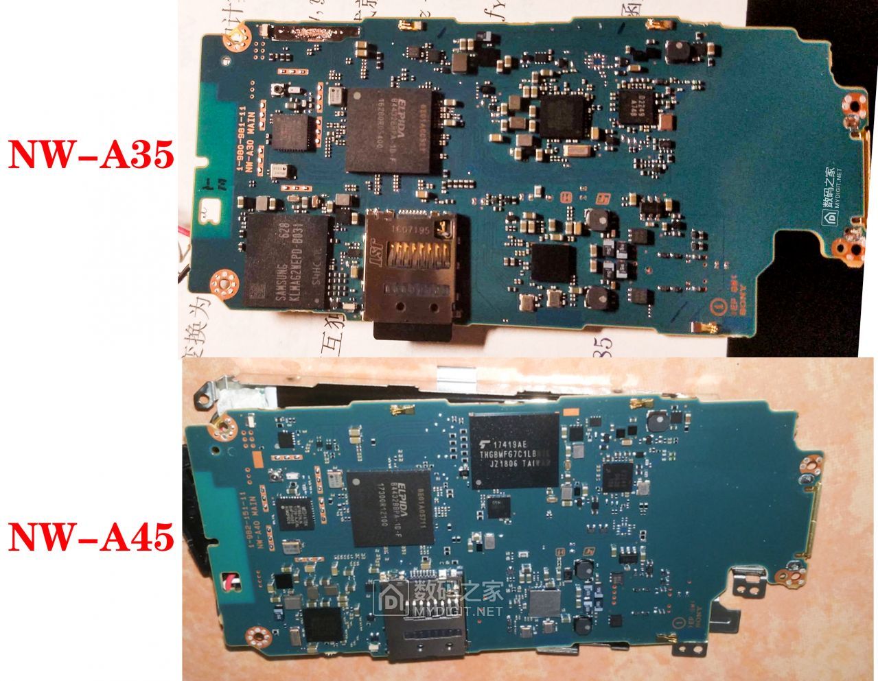 售价1000元的索尼NW-A45无损音乐*放播**器拆解!对比NW-A35主板图