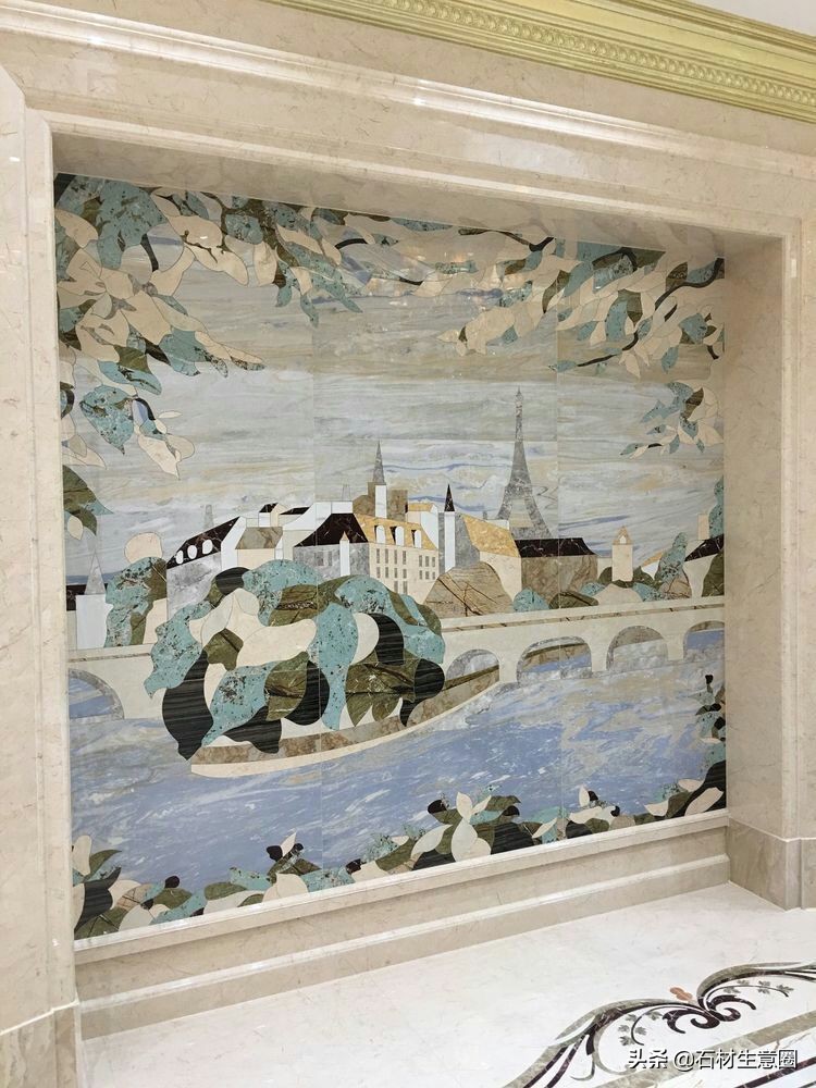 大理石地面水刀拼花效果图,100多平方水刀拼花图片