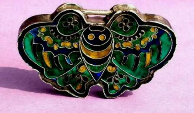 古法方形金锁,清代老银制长命锁