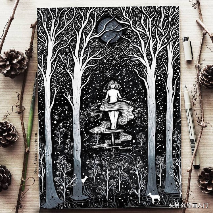 手绘插画黑白风针管笔小插画,手绘100多幅针管笔黑白插画分享