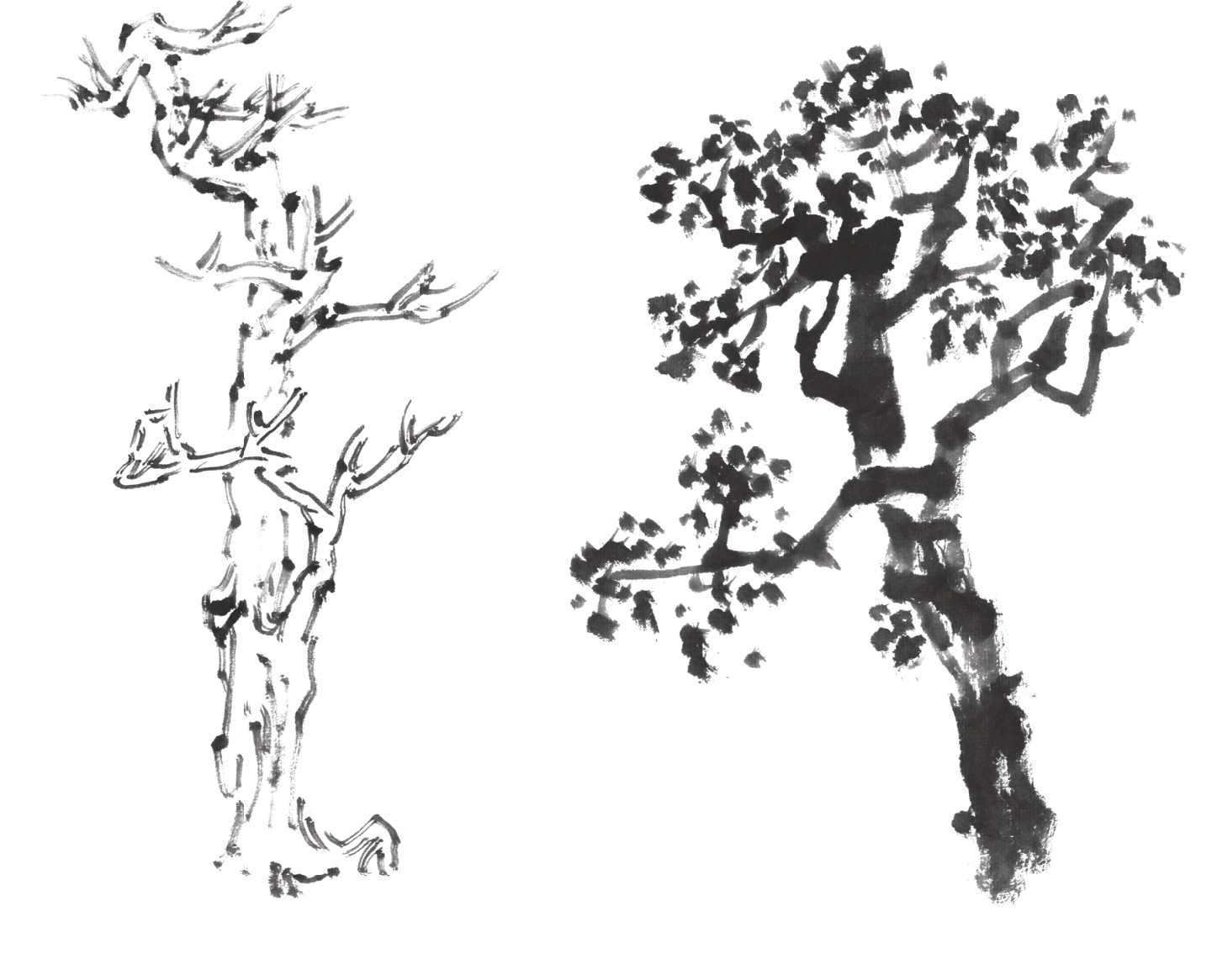 国画雪景树的画法技巧步骤,国画杂树与山石的画法图片