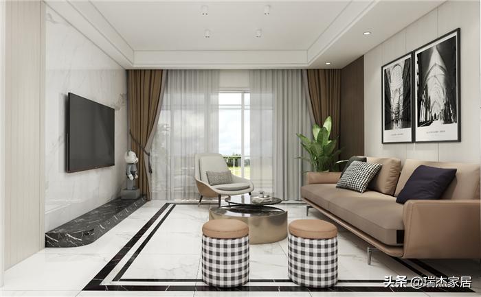 木饰面格栅轻奢风格装修效果图,黑白对比色彩构成简单图片