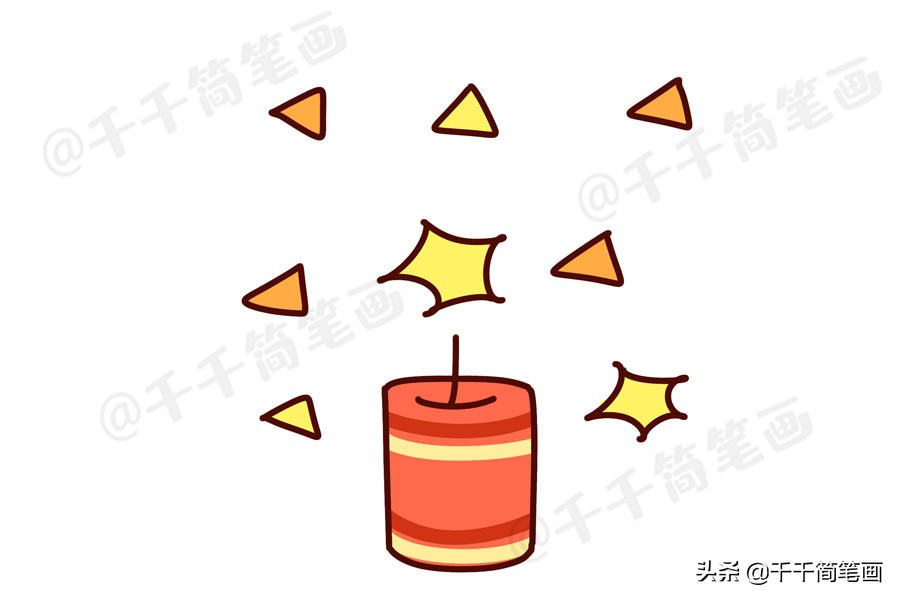 鼠年新年主题简笔画大全,鼠年元旦简笔画带颜色